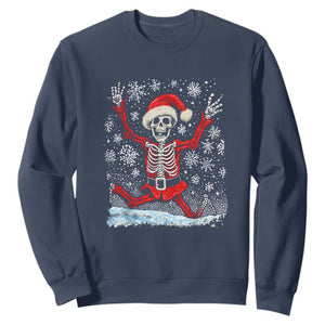Dancing Skeleton Christmas Sweatshirt Snowy Xmas Night Santa TS02 Navy Print Your Wear