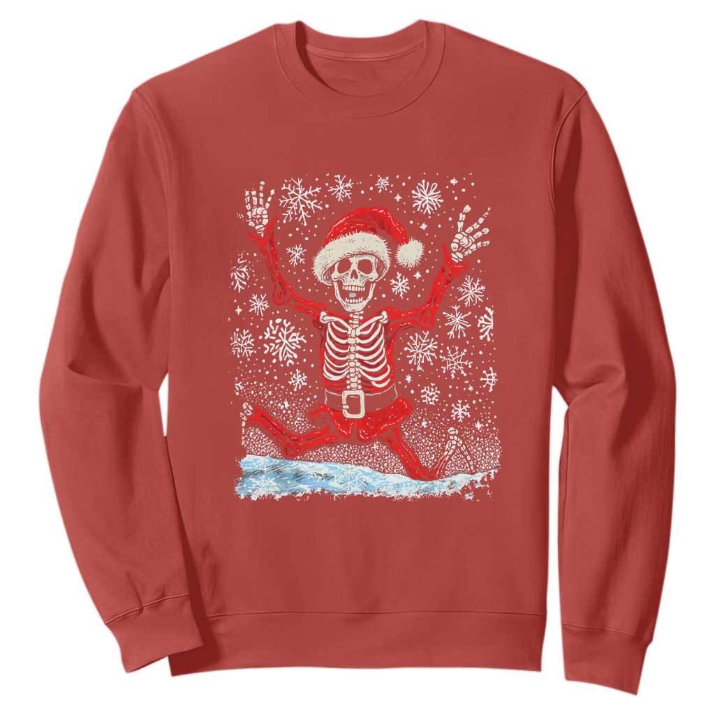 Dancing Skeleton Christmas Sweatshirt Snowy Xmas Night Santa TS02 Red Print Your Wear