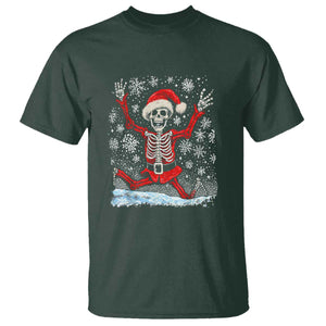 Dancing Skeleton Christmas T Shirt Snowy Xmas Night Santa TS02 Dark Forest Green Print Your Wear