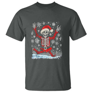 Dancing Skeleton Christmas T Shirt Snowy Xmas Night Santa TS02 Dark Heather Print Your Wear