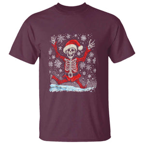 Dancing Skeleton Christmas T Shirt Snowy Xmas Night Santa TS02 Maroon Print Your Wear