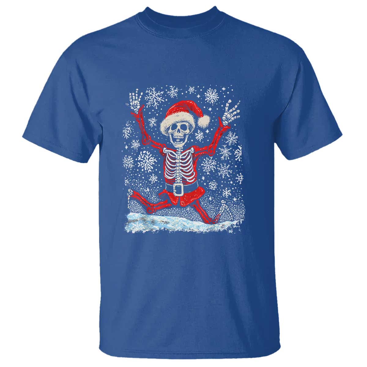 Dancing Skeleton Christmas T Shirt Snowy Xmas Night Santa TS02 Royal Blue Print Your Wear