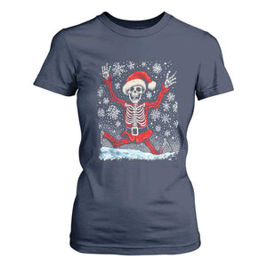 Dancing Skeleton Christmas T Shirt For Women Snowy Xmas Night Santa TS02 Navy Print Your Wear