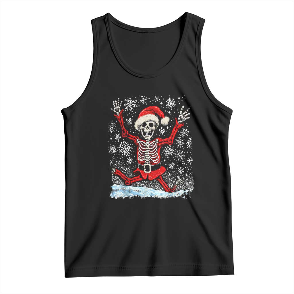 Dancing Skeleton Christmas Tank Top Snowy Xmas Night Santa TS02 Black Print Your Wear