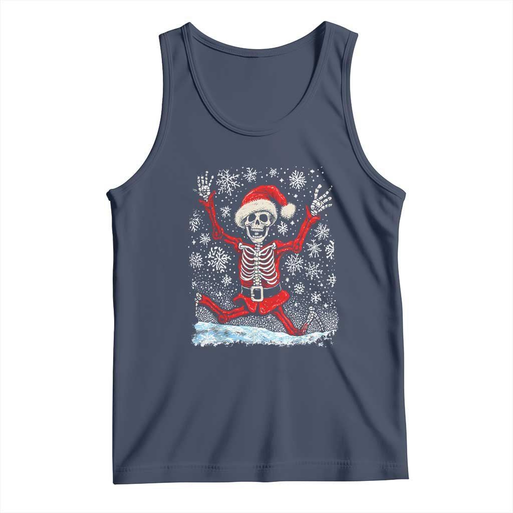 Dancing Skeleton Christmas Tank Top Snowy Xmas Night Santa TS02 Navy Print Your Wear
