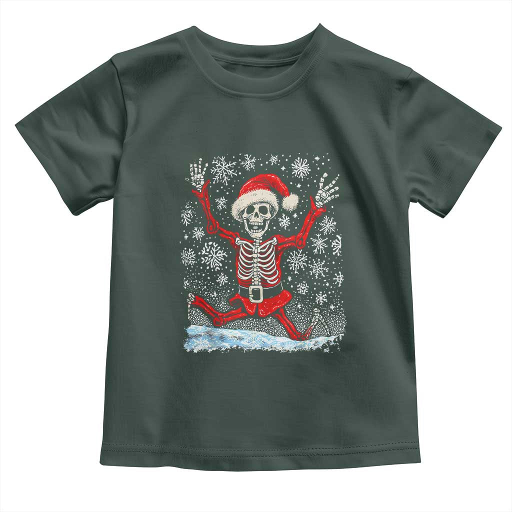 Dancing Skeleton Christmas Toddler T Shirt Snowy Xmas Night Santa TS02 Dark Forest Green Print Your Wear