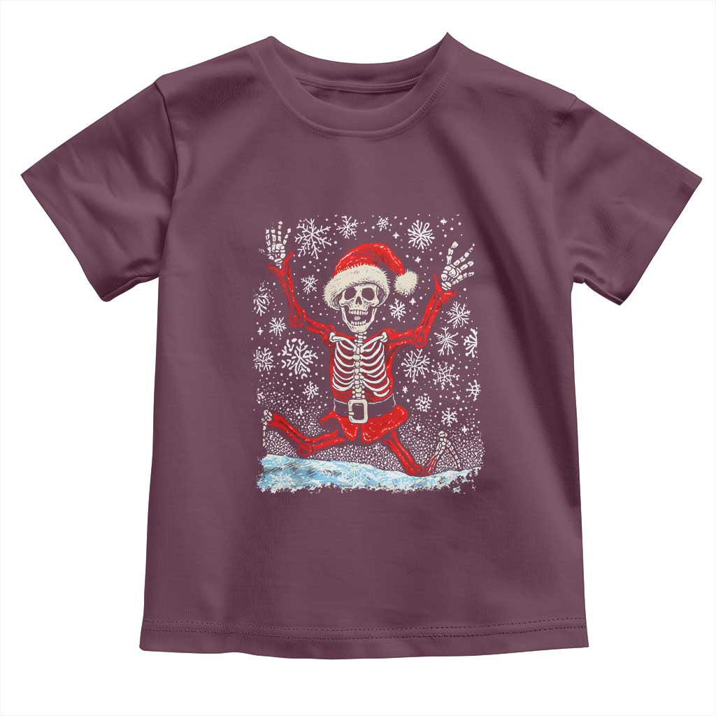 Dancing Skeleton Christmas Toddler T Shirt Snowy Xmas Night Santa TS02 Maroon Print Your Wear