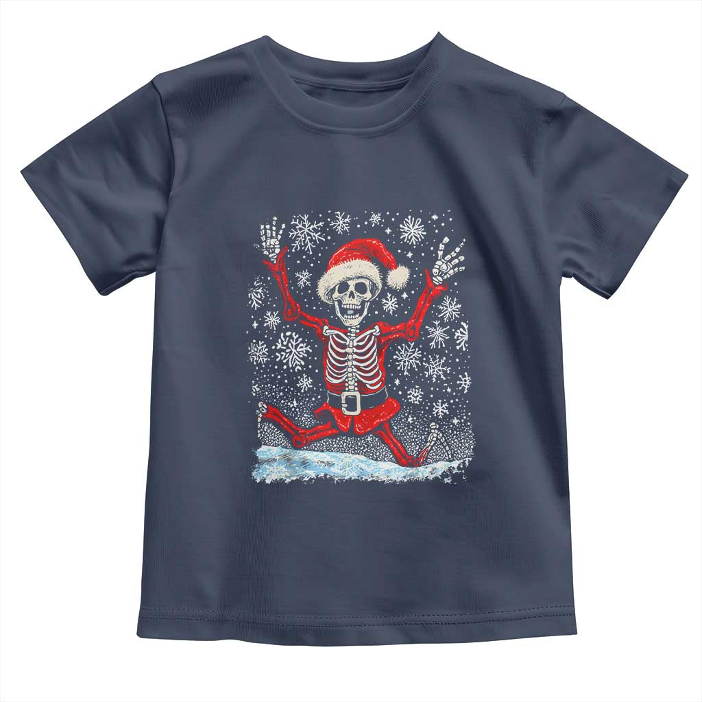 Dancing Skeleton Christmas Toddler T Shirt Snowy Xmas Night Santa TS02 Navy Print Your Wear
