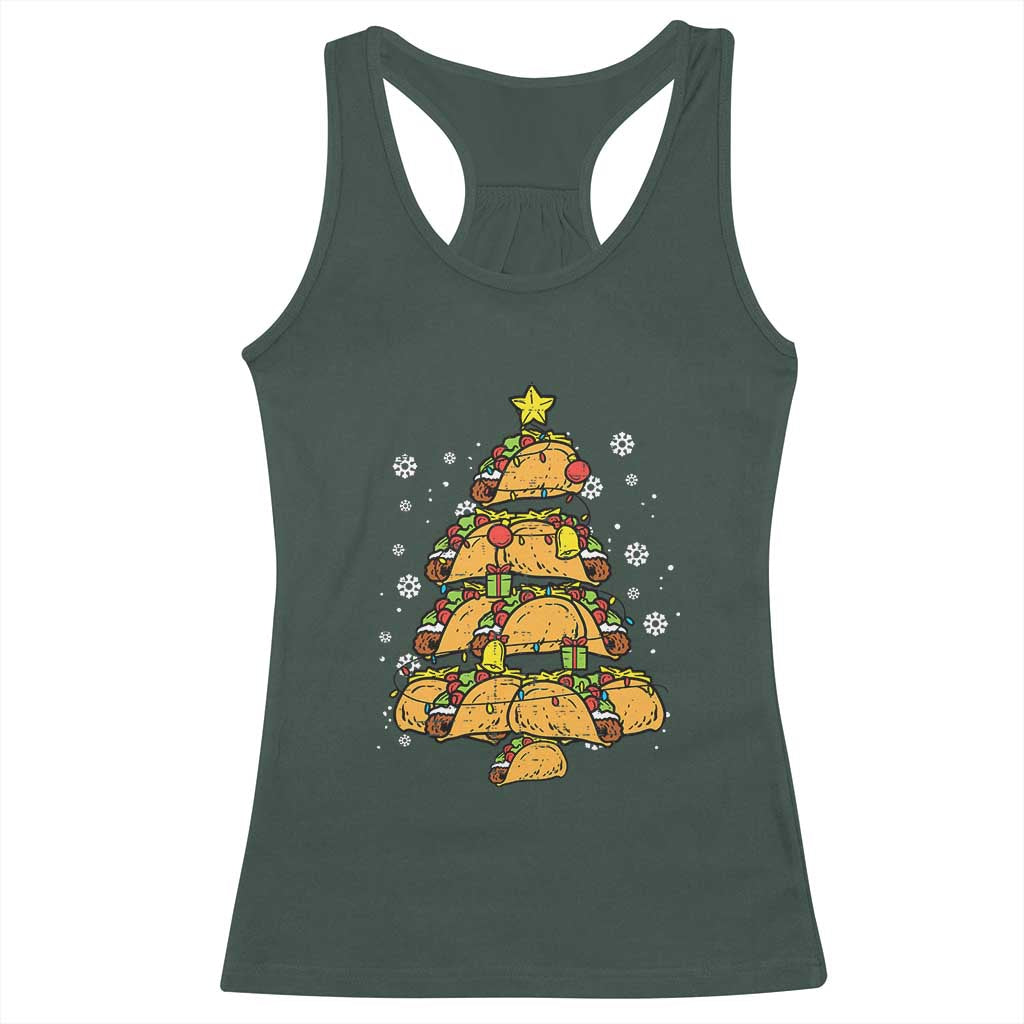 Taco Christmas Tree Racerback Tank Top Mexican Food Tacos Lover Xmas in Mexico TS02 Dark Forest Green Print Your Wear