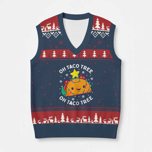 Taco Xmas Tree V-Neck Knit Sweater Vest Oh Taco Tree Cute Xmas Mexican Food Lover TS02 Navy Red Print Your Wear