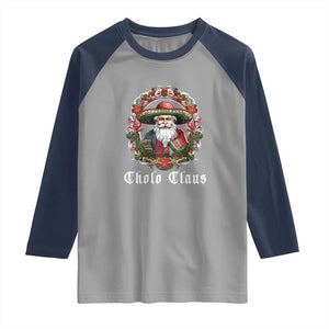 Mexican Christmas Cholo Claus Santa Raglan Shirt Funny Xmas in Mexico Latin America TS02 Sport Gray Navy Print Your Wear