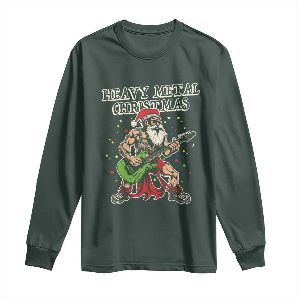 Heavy Metal Santa Long Sleeve Shirt Playing Guitar Christmas Rock Music Lover TS02 Dark Forest Green Print Your Wear
