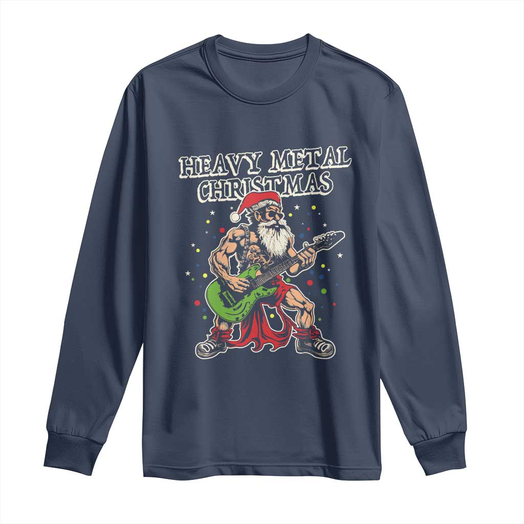 Heavy Metal Santa Long Sleeve Shirt Playing Guitar Christmas Rock Music Lover TS02 Navy Print Your Wear