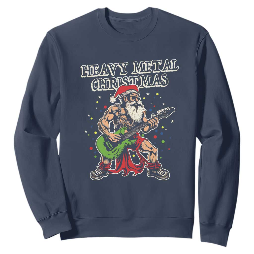 Heavy Metal Santa Sweatshirt Playing Guitar Christmas Rock Music Lover TS02 Navy Print Your Wear