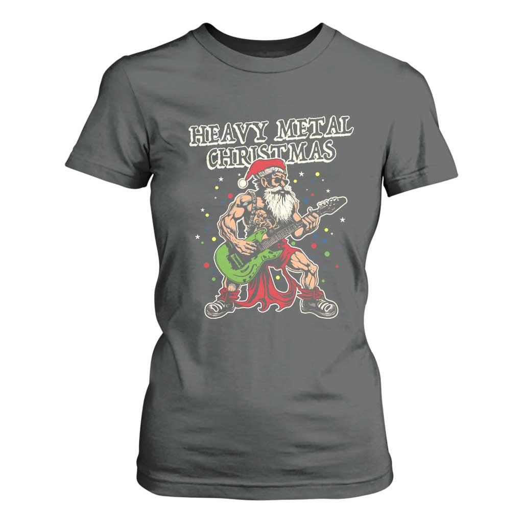 Heavy Metal Santa T Shirt For Women Playing Guitar Christmas Rock Music Lover TS02 Dark Heather Print Your Wear