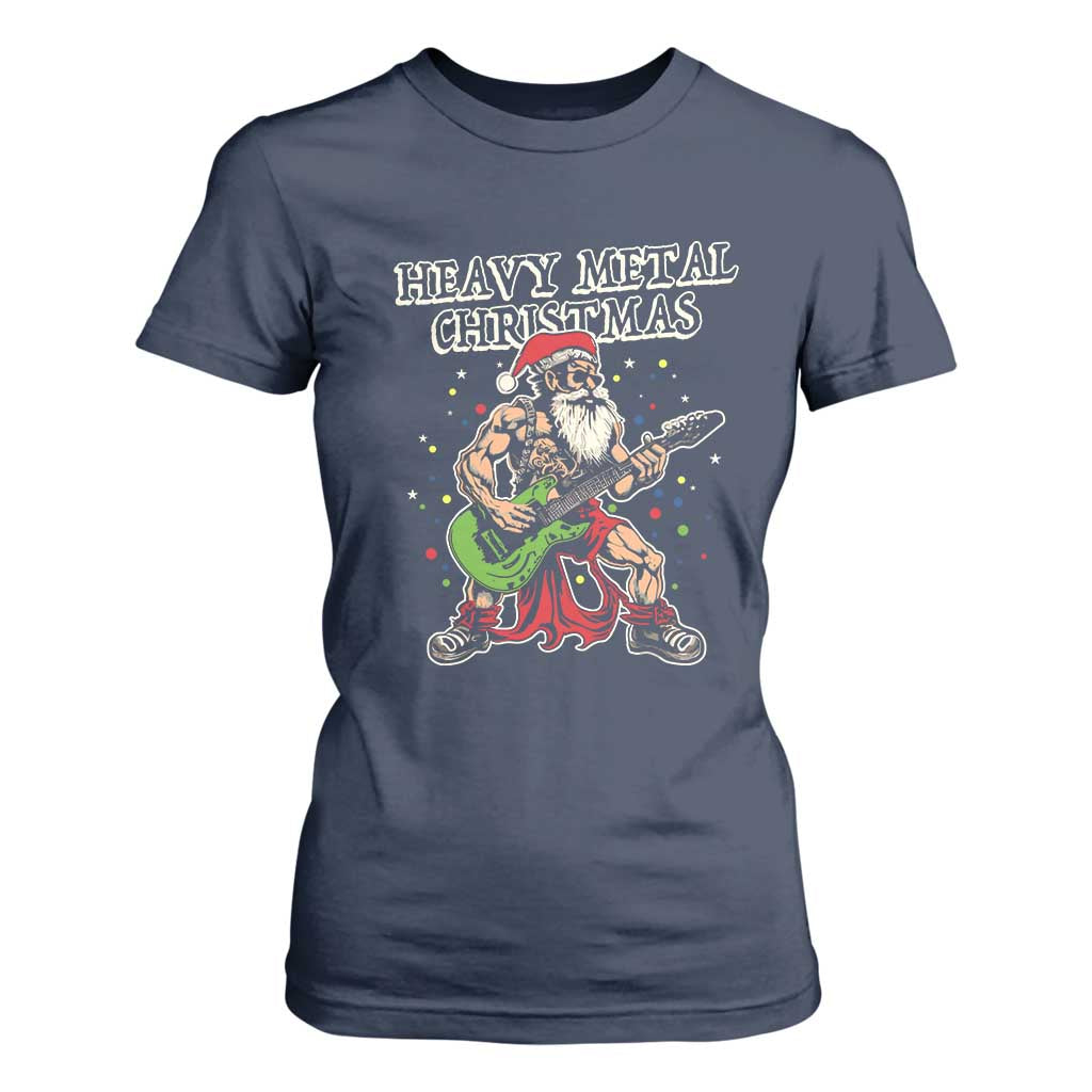 Heavy Metal Santa T Shirt For Women Playing Guitar Christmas Rock Music Lover TS02 Navy Print Your Wear