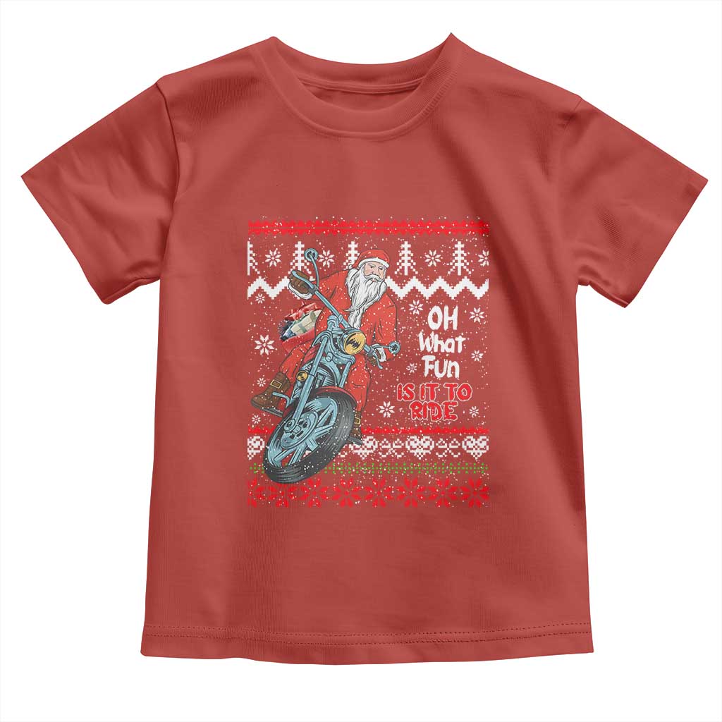 Biker Santa Claus Toddler T Shirt Christmas Motorcycle Oh What Fun It Is To Ride Ugly Sweater TS02 Red Print Your Wear