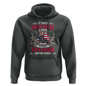 Proud American Veteran Hoodie My Time In Uniform Is Over But Being A Veteran Never Ends TS02 Dark Heather Print Your Wear