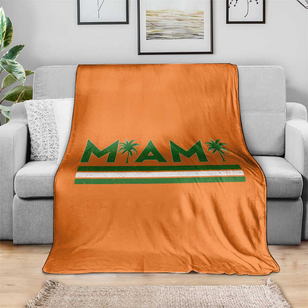 Retro Miami Palm Tree Throw Blanket Vintage South Florida Pride Distressed Orange and Green TS02 Print Your Wear