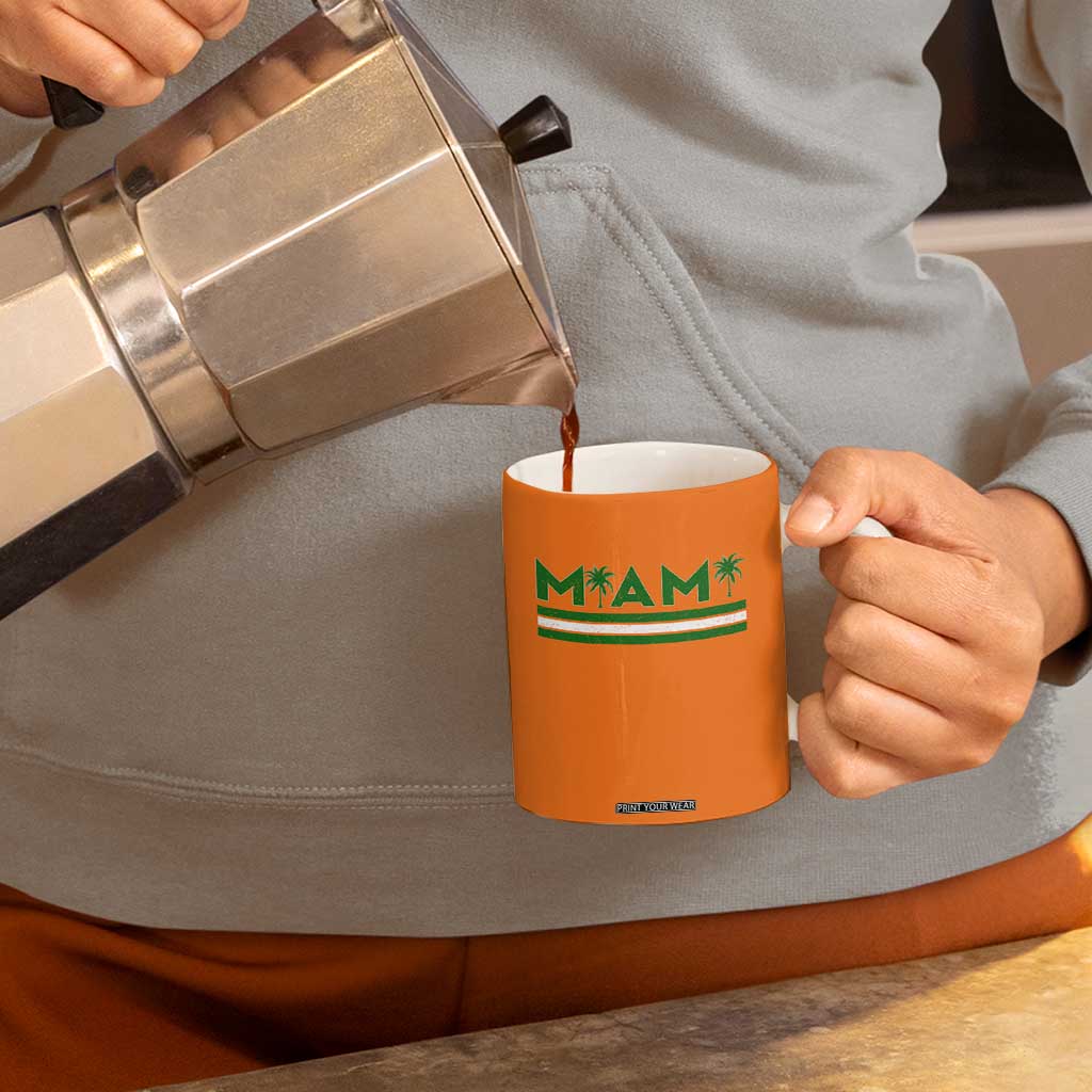 Retro Miami Palm Tree Coffee Mug Vintage South Florida Pride Distressed Orange and Green TS02 Print Your Wear