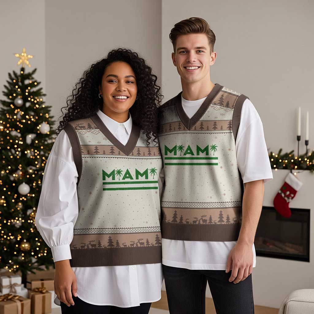Retro Miami Palm Tree V-Neck Knit Sweater Vest Vintage South Florida Pride Distressed Orange and Green TS02 Mocha Mousse Print Your Wear