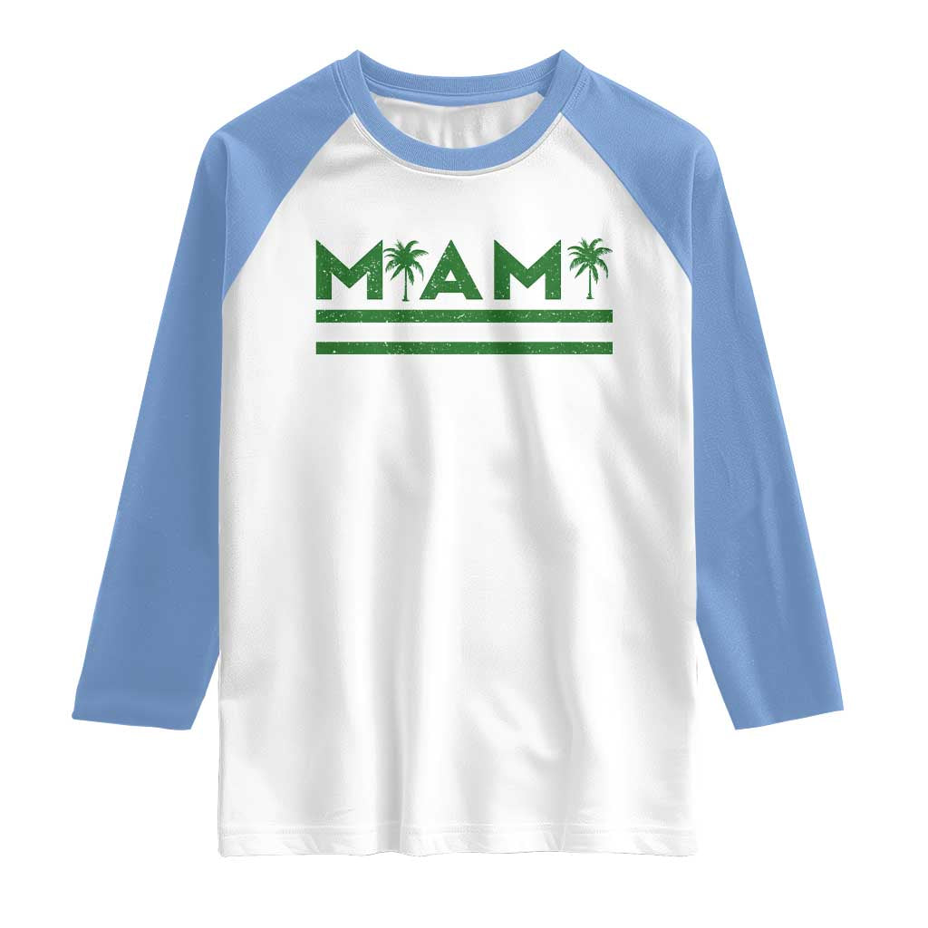 Retro Miami Palm Tree Raglan Shirt Vintage South Florida Pride Distressed Orange and Green TS02 White Carolina Blue Print Your Wear
