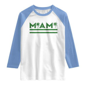 Retro Miami Palm Tree Raglan Shirt Vintage South Florida Pride Distressed Orange and Green TS02 White Carolina Blue Print Your Wear