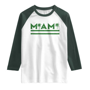 Retro Miami Palm Tree Raglan Shirt Vintage South Florida Pride Distressed Orange and Green TS02 White Dark Forest Green Print Your Wear