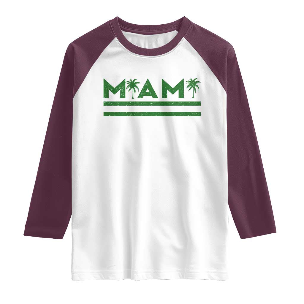 Retro Miami Palm Tree Raglan Shirt Vintage South Florida Pride Distressed Orange and Green TS02 White Maroon Print Your Wear