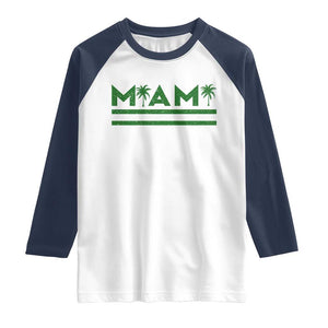 Retro Miami Palm Tree Raglan Shirt Vintage South Florida Pride Distressed Orange and Green TS02 White Navy Print Your Wear