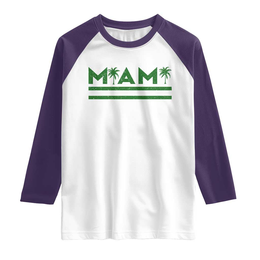 Retro Miami Palm Tree Raglan Shirt Vintage South Florida Pride Distressed Orange and Green TS02 White Purple Print Your Wear