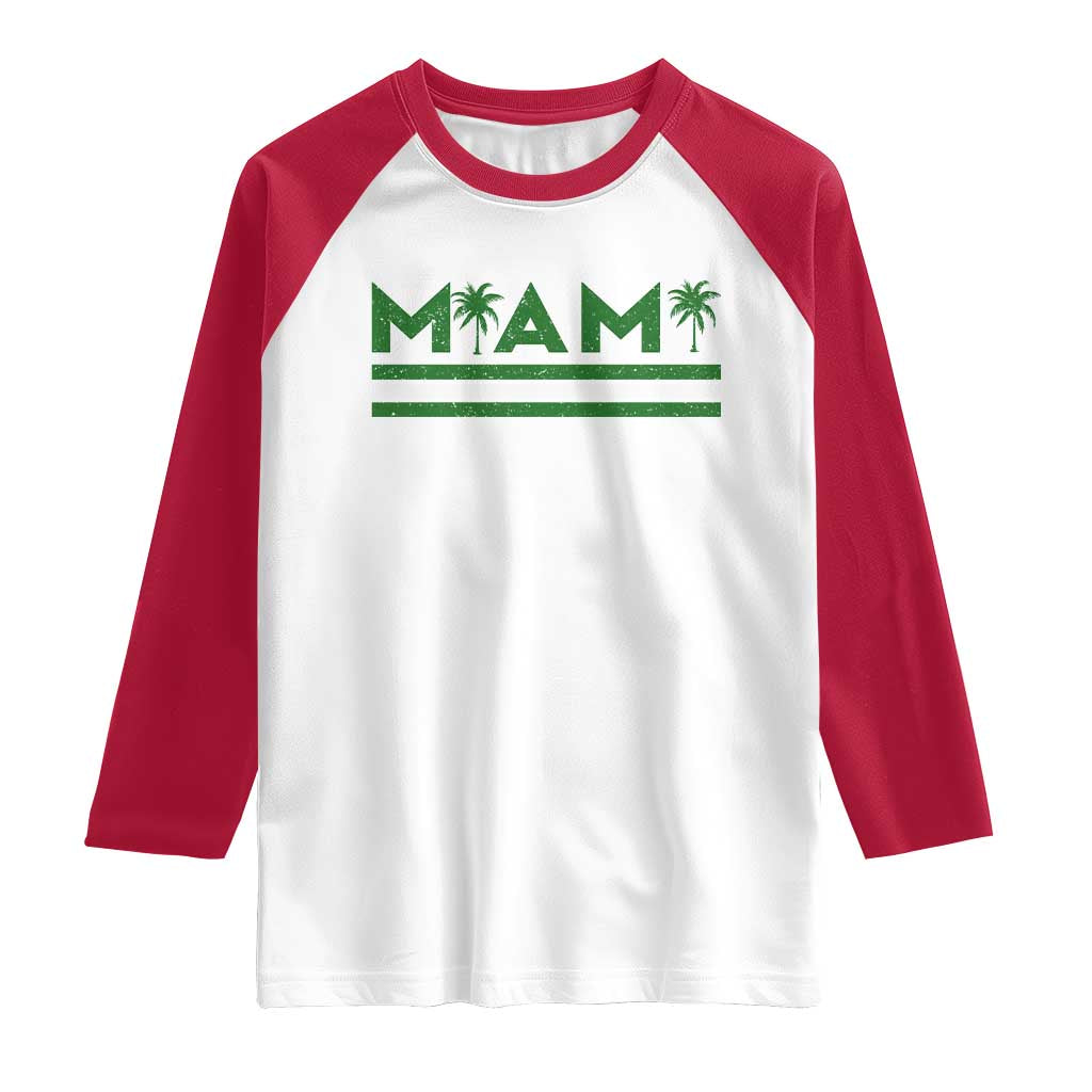 Retro Miami Palm Tree Raglan Shirt Vintage South Florida Pride Distressed Orange and Green TS02 White Red Print Your Wear