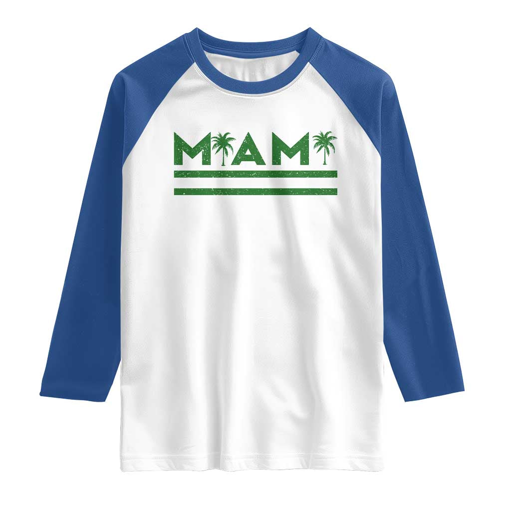Retro Miami Palm Tree Raglan Shirt Vintage South Florida Pride Distressed Orange and Green TS02 White Royal Print Your Wear