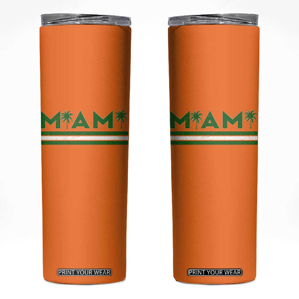 Retro Miami Palm Tree Skinny Tumbler Vintage South Florida Pride Distressed Orange and Green TS02 Orange Print Your Wear