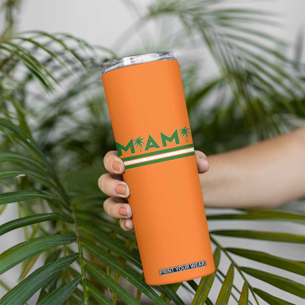 Retro Miami Palm Tree Skinny Tumbler Vintage South Florida Pride Distressed Orange and Green TS02 Print Your Wear