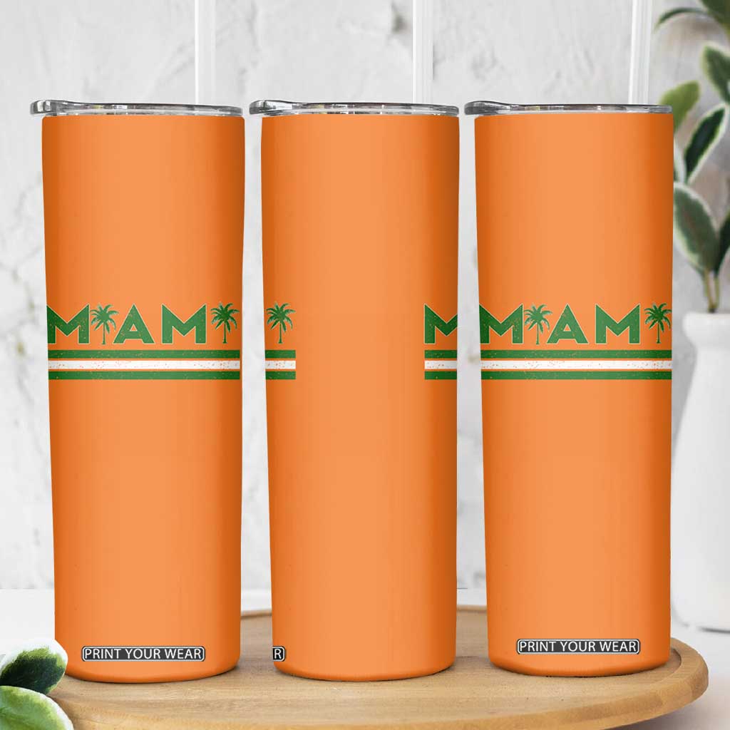 Retro Miami Palm Tree Skinny Tumbler Vintage South Florida Pride Distressed Orange and Green TS02 Print Your Wear