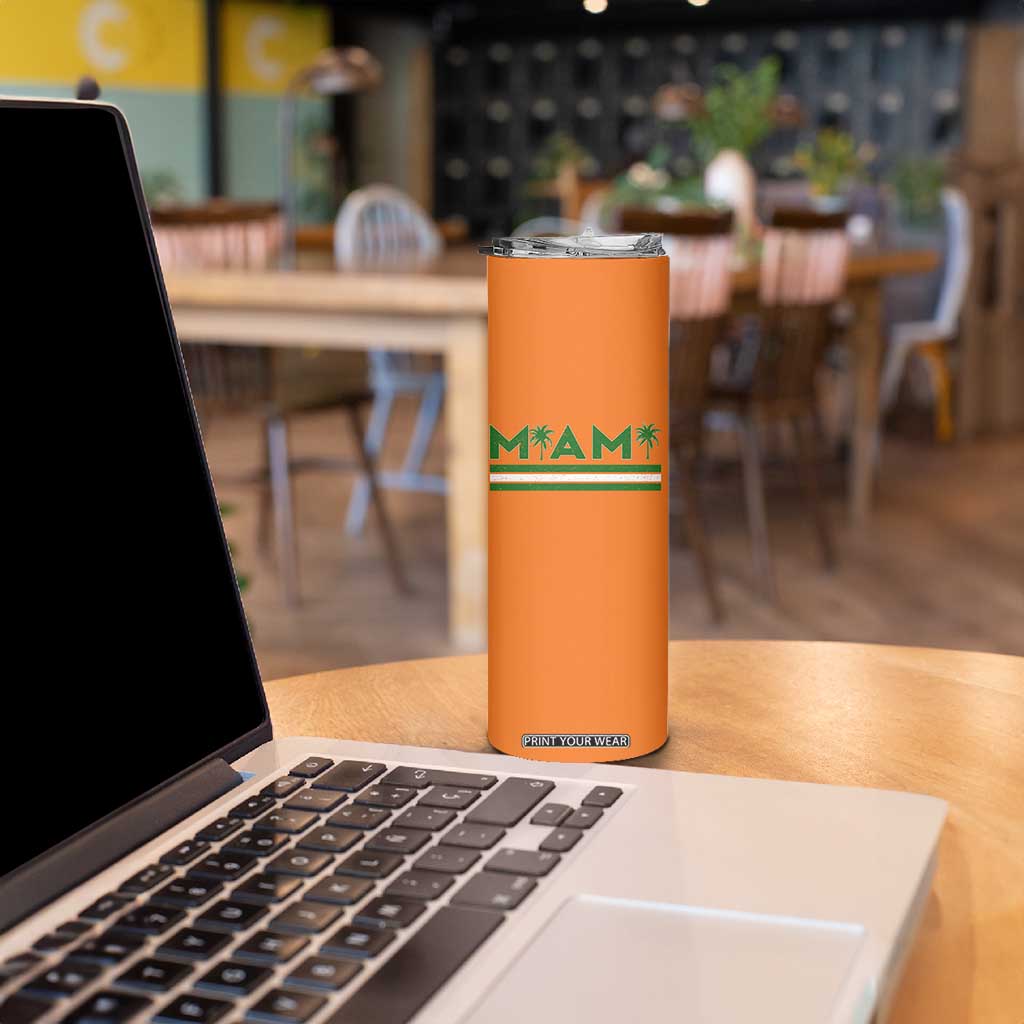 Retro Miami Palm Tree Skinny Tumbler Vintage South Florida Pride Distressed Orange and Green TS02 Print Your Wear