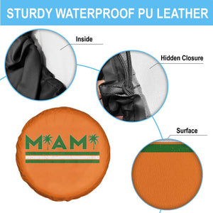 Retro Miami Palm Tree Spare Tire Cover Vintage South Florida Pride Distressed Orange and Green TS02 Print Your Wear