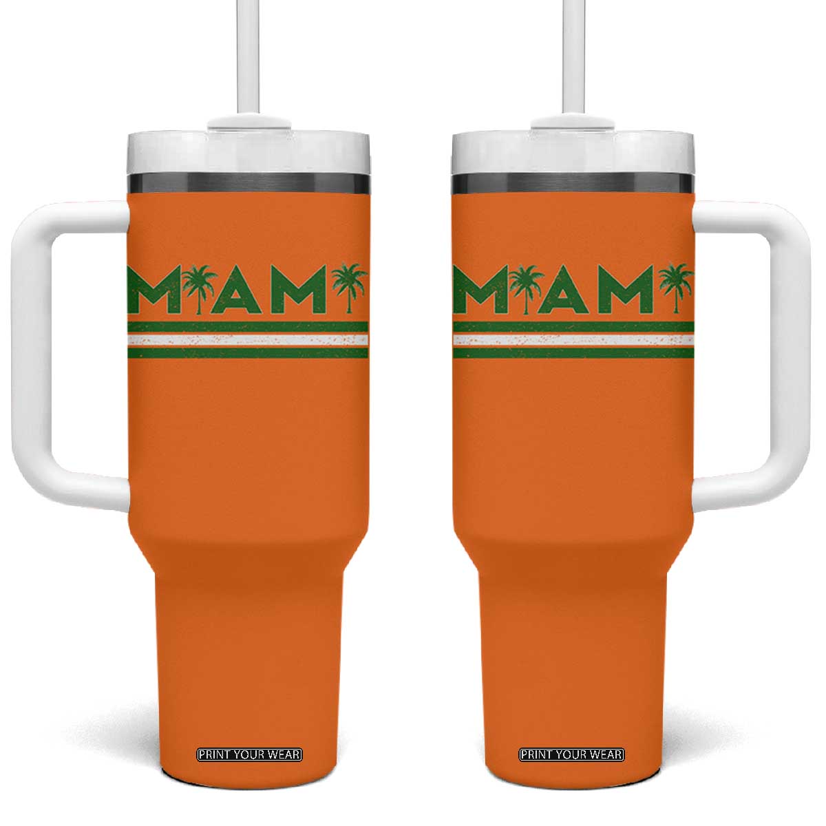 Retro Miami Palm Tree Tumbler With Handle Vintage South Florida Pride Distressed Orange and Green TS02 One Size: 40 oz Orange Print Your Wear