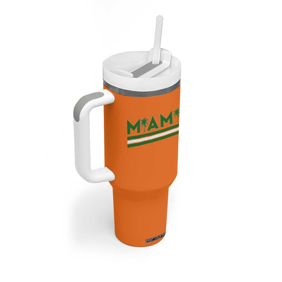 Retro Miami Palm Tree Tumbler With Handle Vintage South Florida Pride Distressed Orange and Green TS02 Print Your Wear
