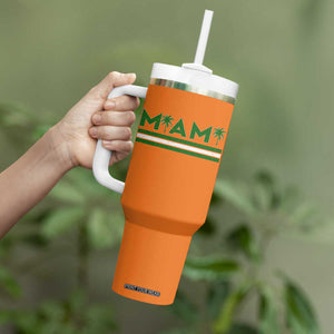 Retro Miami Palm Tree Tumbler With Handle Vintage South Florida Pride Distressed Orange and Green TS02 Print Your Wear
