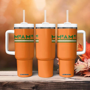 Retro Miami Palm Tree Tumbler With Handle Vintage South Florida Pride Distressed Orange and Green TS02 Print Your Wear