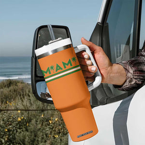 Retro Miami Palm Tree Tumbler With Handle Vintage South Florida Pride Distressed Orange and Green TS02 Print Your Wear