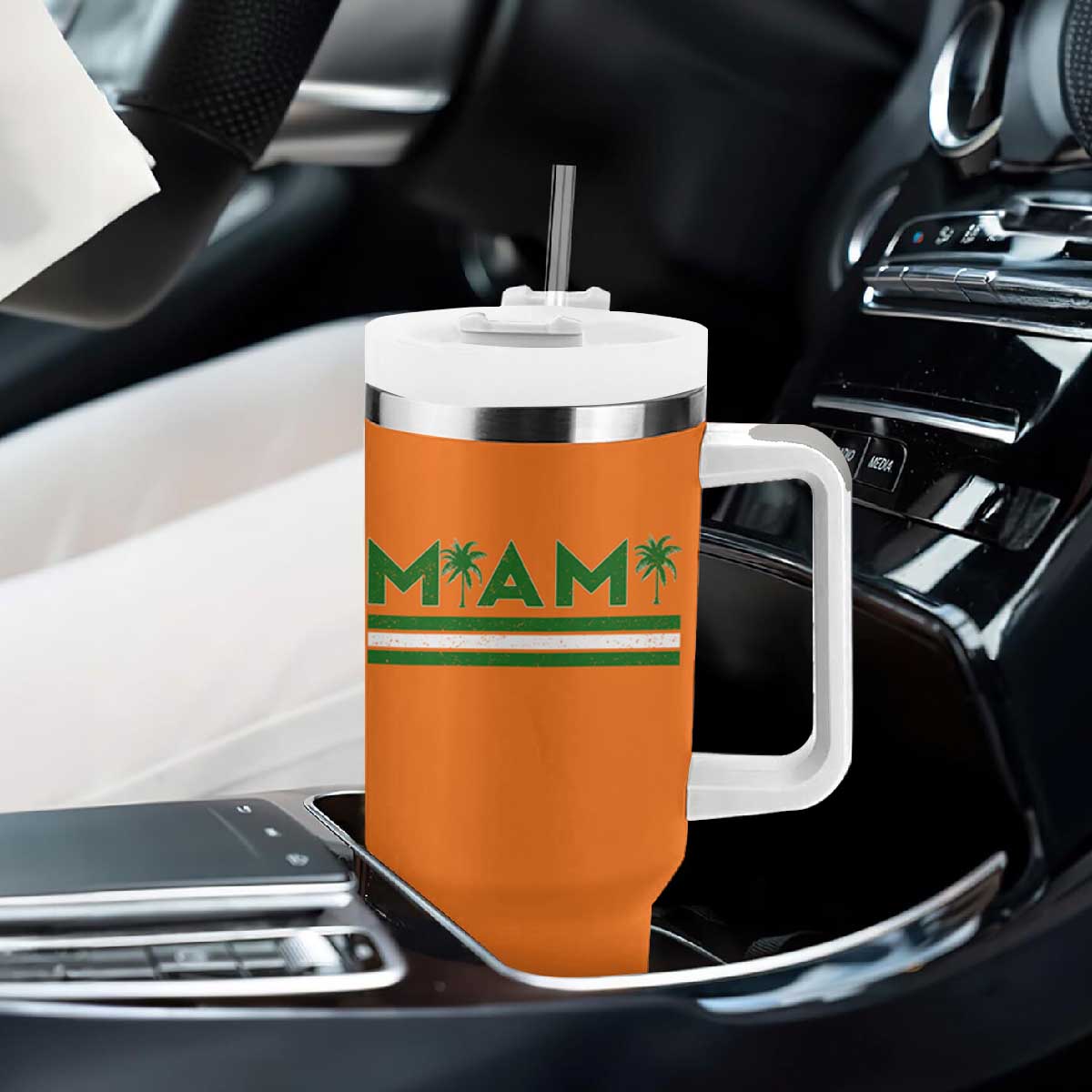 Retro Miami Palm Tree Tumbler With Handle Vintage South Florida Pride Distressed Orange and Green TS02 Print Your Wear