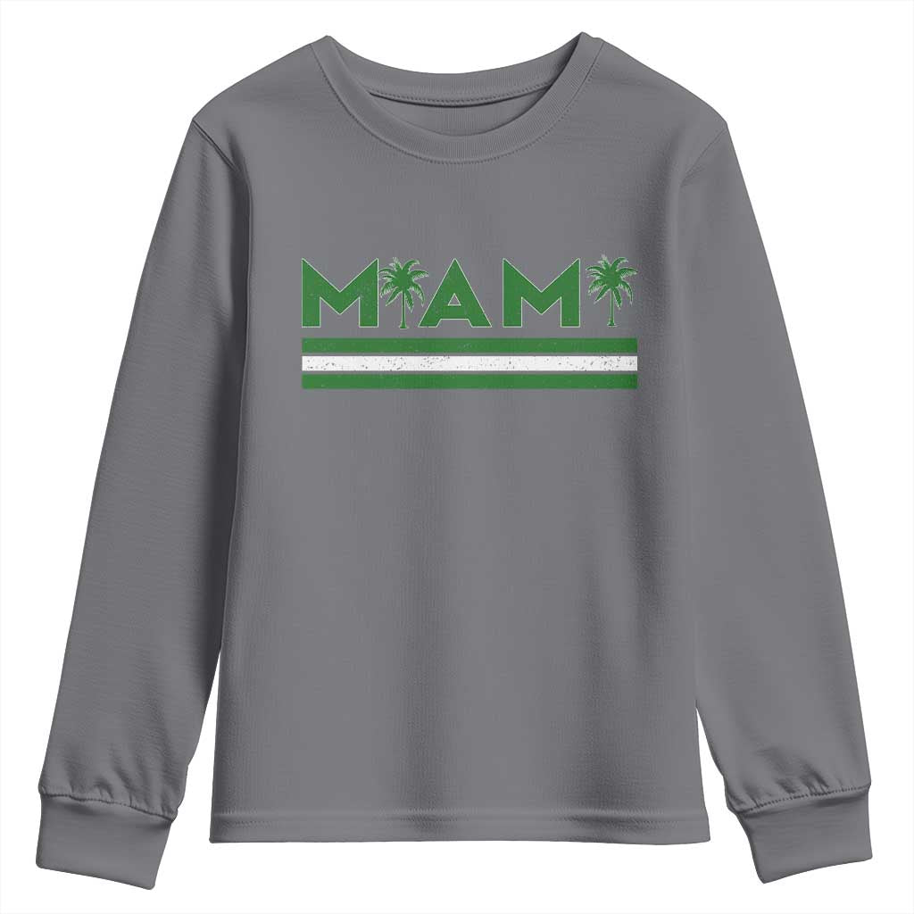 Retro Miami Palm Tree Youth Sweatshirt Vintage South Florida Pride Distressed Orange and Green TS02 Charcoal Print Your Wear
