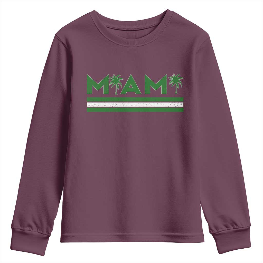 Retro Miami Palm Tree Youth Sweatshirt Vintage South Florida Pride Distressed Orange and Green TS02 Maroon Print Your Wear