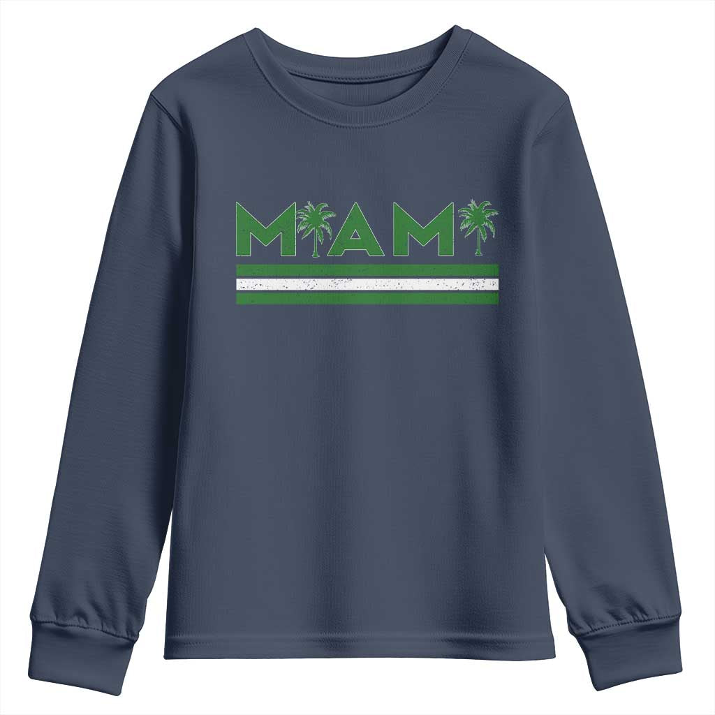 Retro Miami Palm Tree Youth Sweatshirt Vintage South Florida Pride Distressed Orange and Green TS02 Navy Print Your Wear