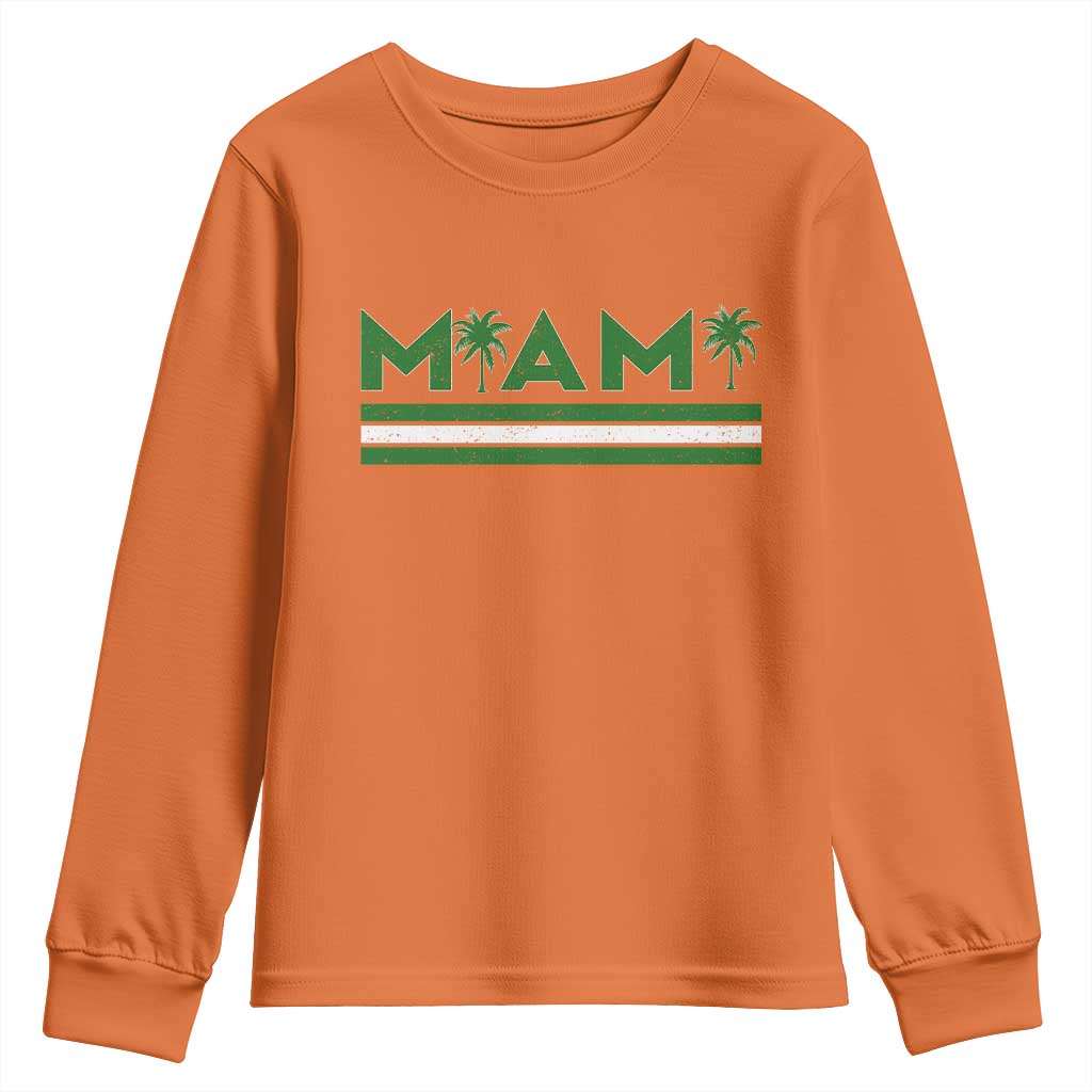 Retro Miami Palm Tree Youth Sweatshirt Vintage South Florida Pride Distressed Orange and Green TS02 Orange Print Your Wear