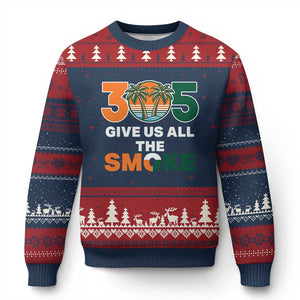305 Give Us All the Smoke Ugly Christmas Sweater Miami Fan South Florida Pride TS02 Navy Red Print Your Wear