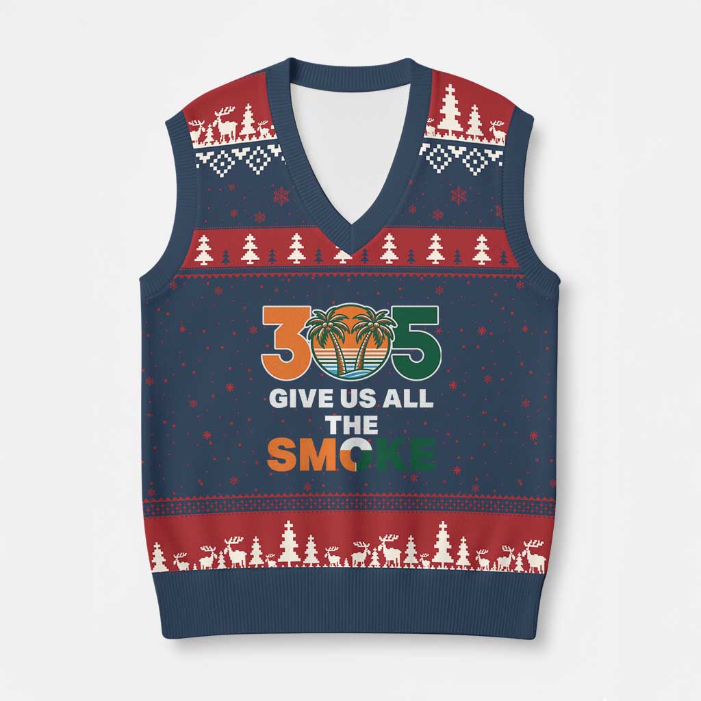 305 Give Us All the Smoke V-Neck Knit Sweater Vest Miami Fan South Florida Pride TS02 Navy Red Print Your Wear